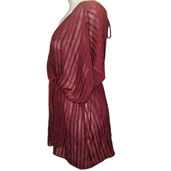 Torrid Womens Faux Wrap Top Plus 2 Maroon Elastic Waist Sheer Elegance Ethereal - Picture 2 of 8